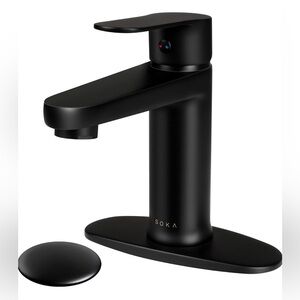 NEW SOKA Matte Black Bathroom Faucet – Single Handle w/ Pop-Up Drain & Deck
